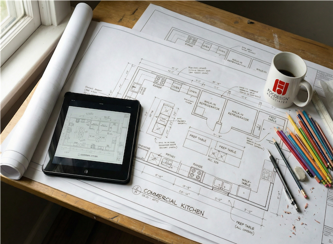 foodesign associates_AI generated_desk_equipment_layout_branded